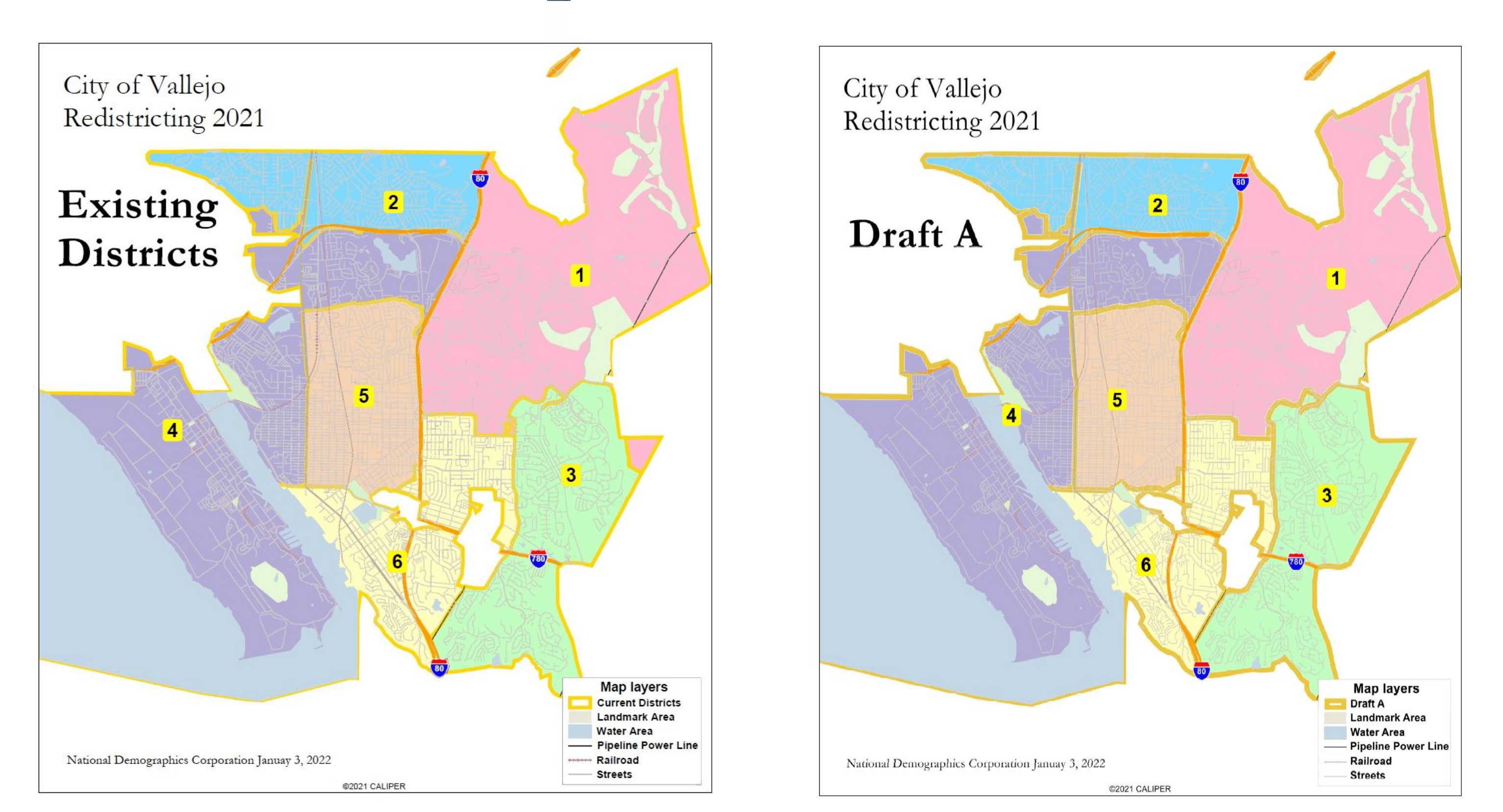 A draft redistricting map for the city of Vallejo.