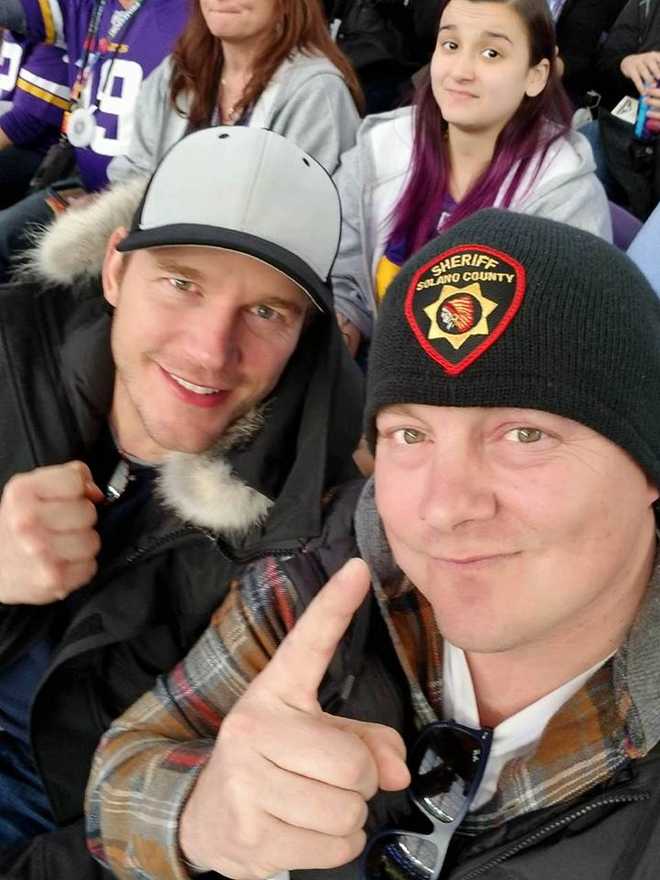 Chris Pratt and his brother Cully Pratt at the Super Bowl.