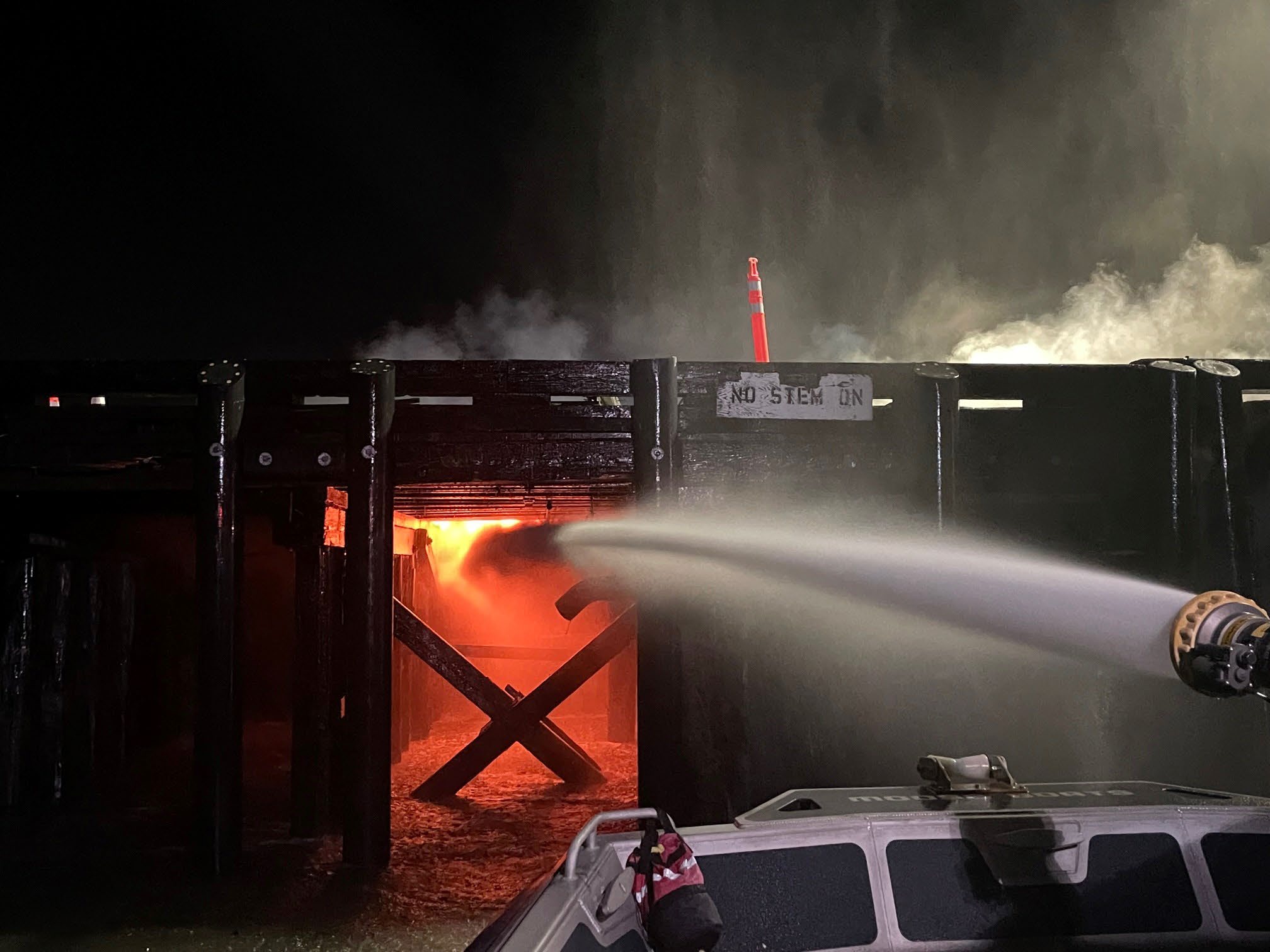 Fire boats worked to extinguish a fire under the pier at the Port of Benicia overnight. 