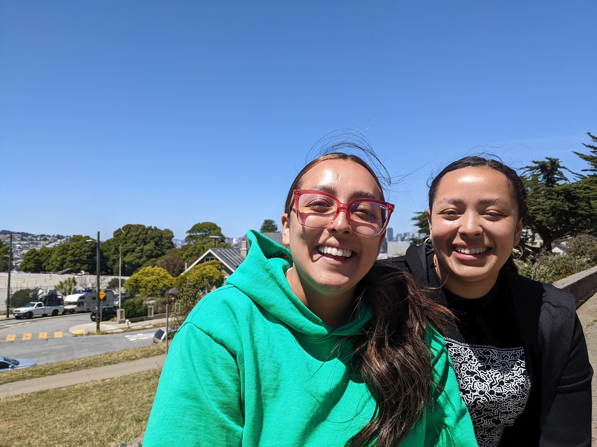 Michelle and Ashley Monterrosa in May outside the elementary school they attended with their brother.