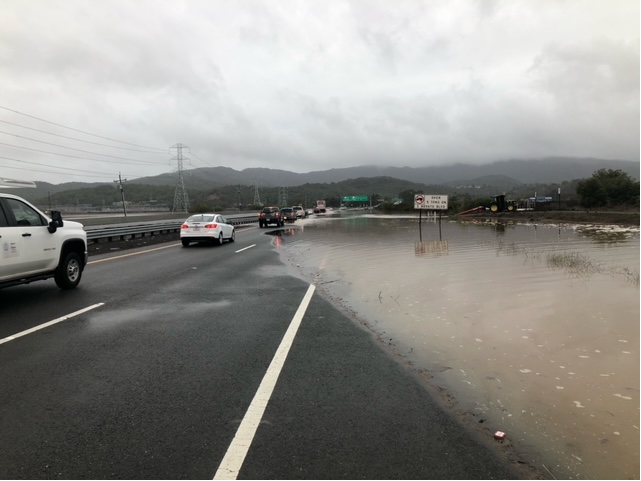 Flooding on state Highway 37 in Marin County on Jan. 9.