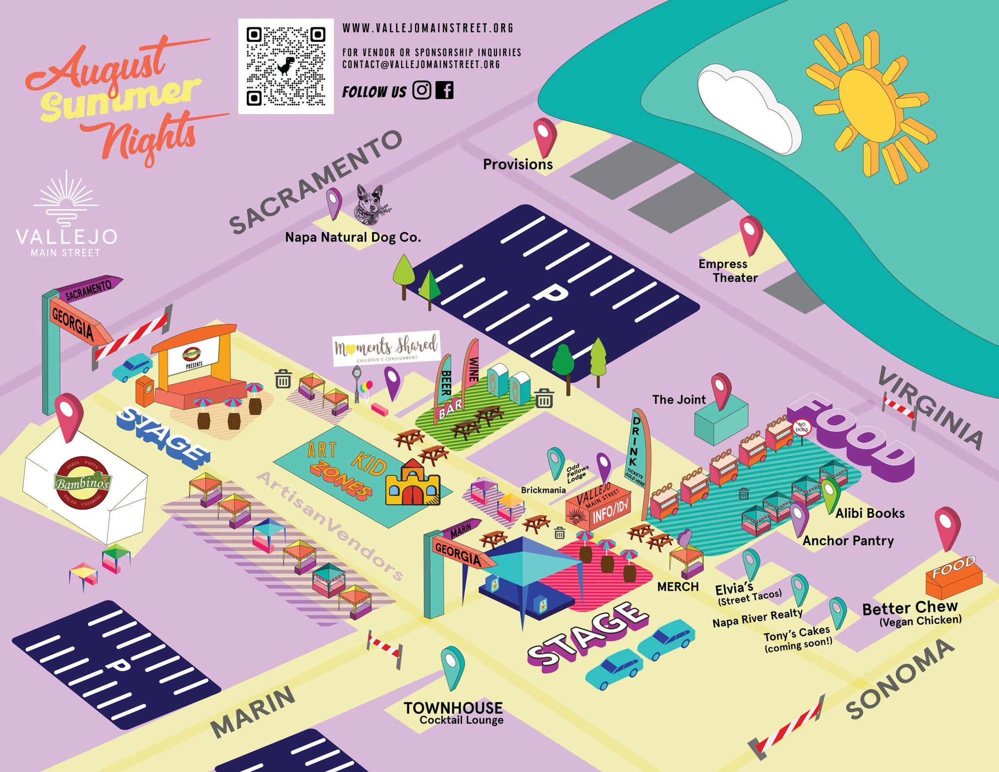A map of Vallejo Main Street's August Summer Nights event, which will begin on Thursday.