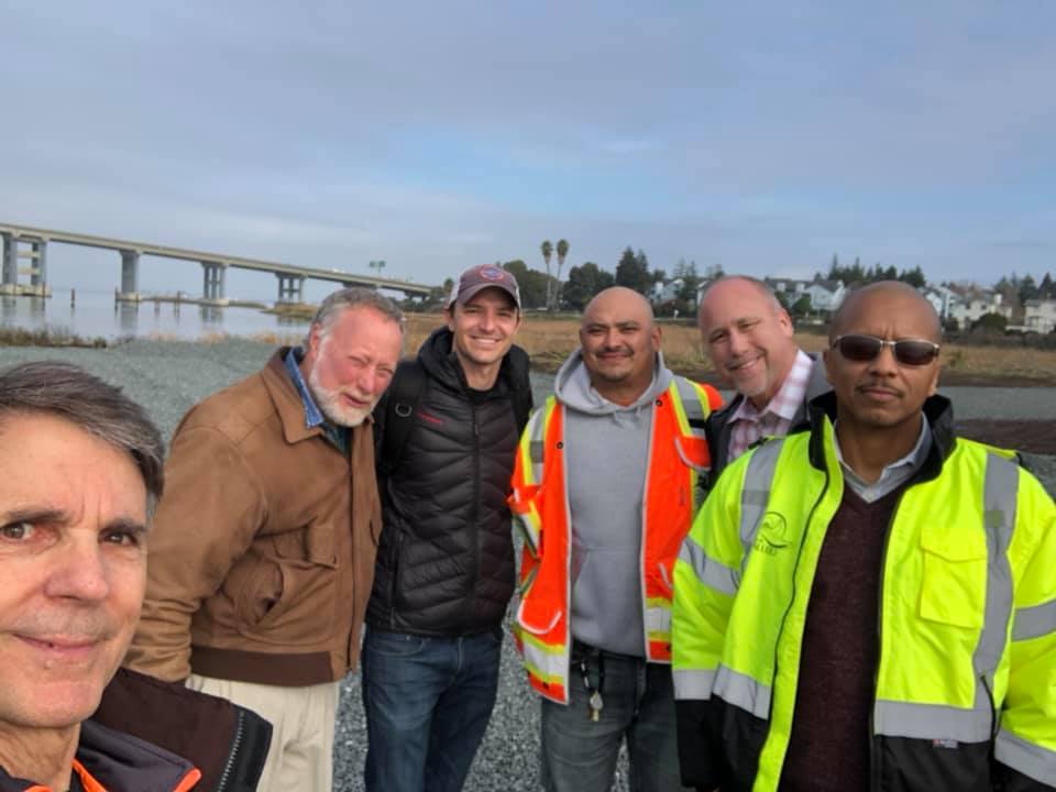 Selfie by Steve Souza, with Steve Dunsky, Ben Botkin from Bay Water Trail, two helpers, and Terrance Davis, celebrating the doomed boat ramp improvement.