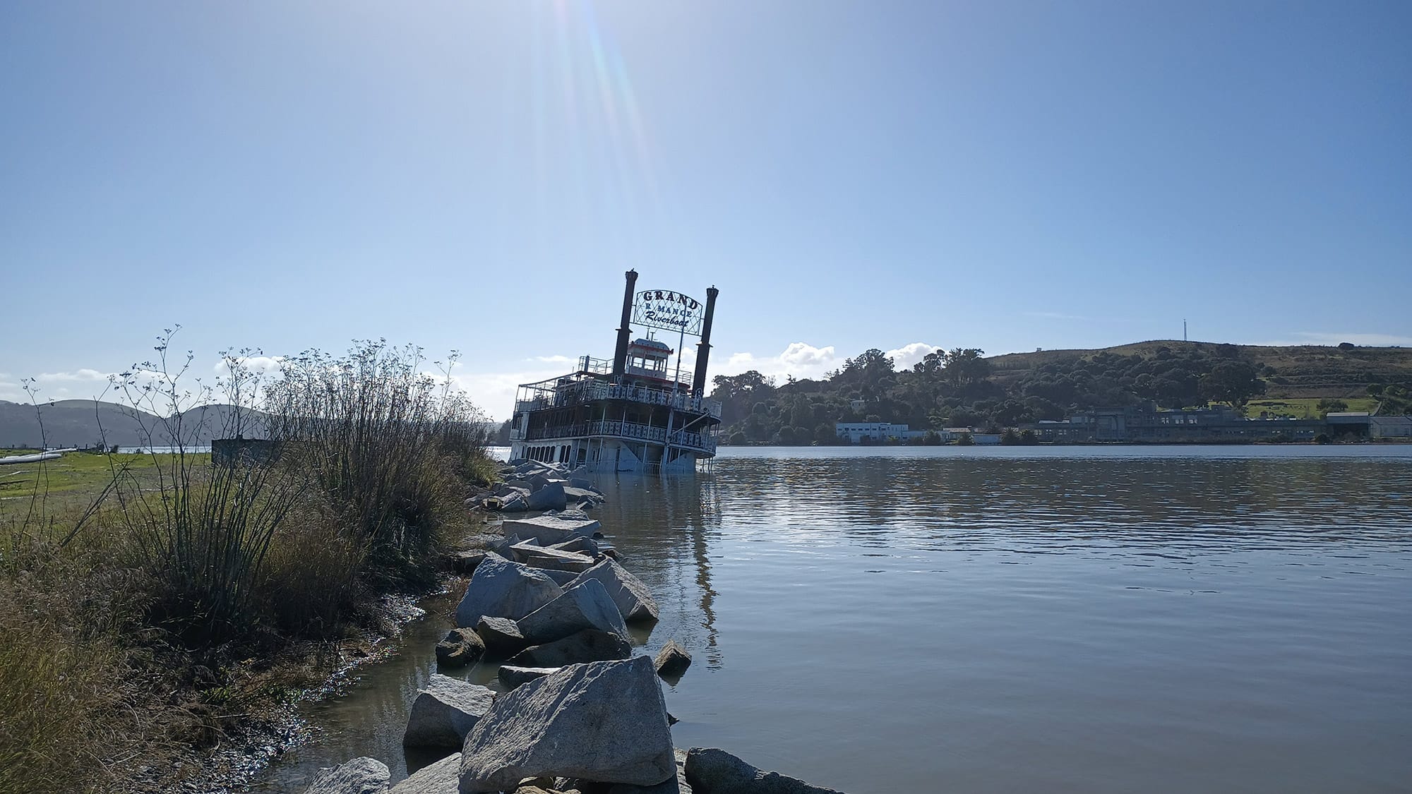 The Grand Romance on Vallejo's waterfront at high tide.