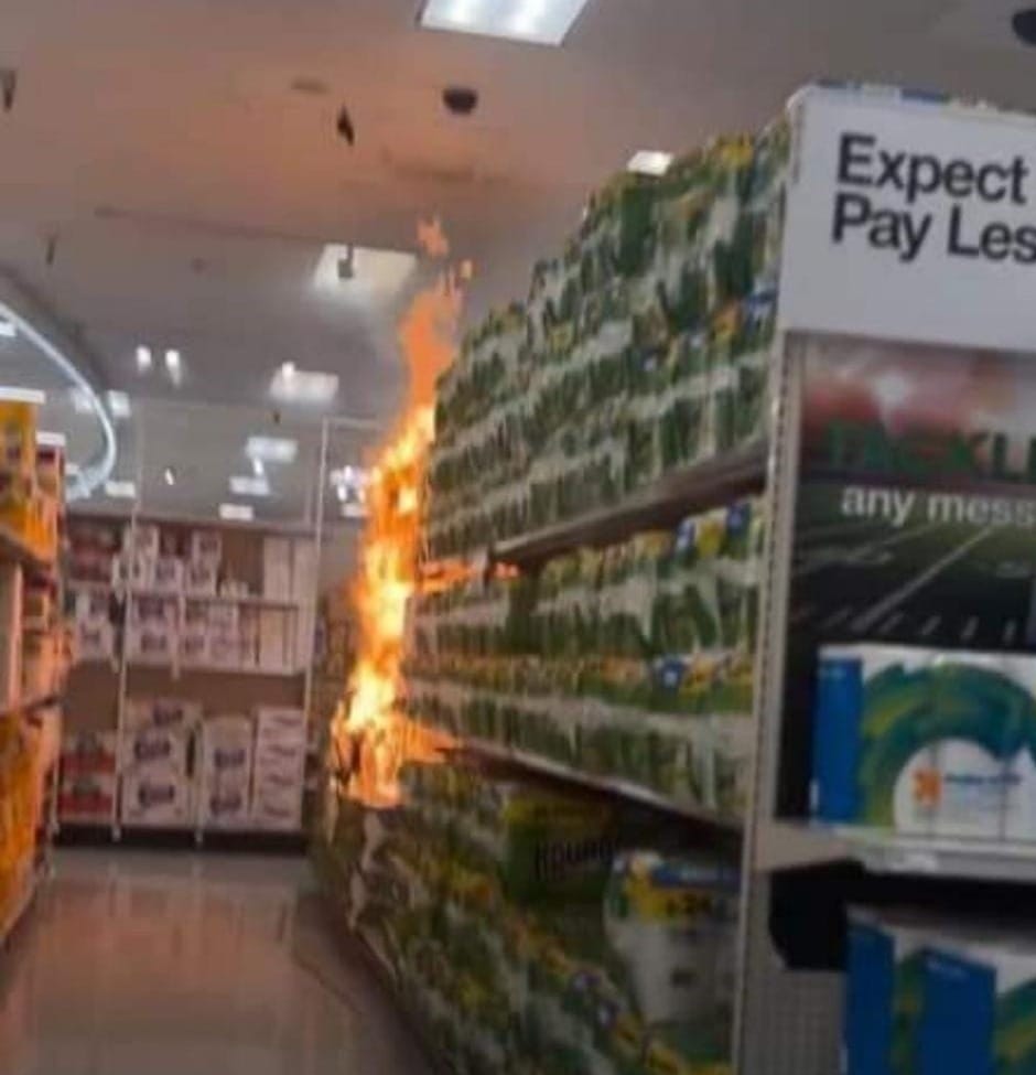 An Instagram user shared a photo of paper towels burning inside the Vallejo Target on Saturday.