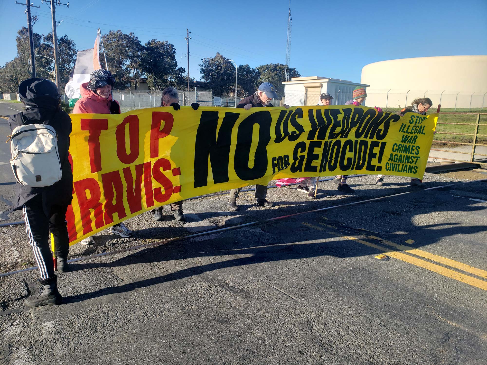 Protesters against Israel's war in Gaza blocked the road leading to Travis Air Force Base