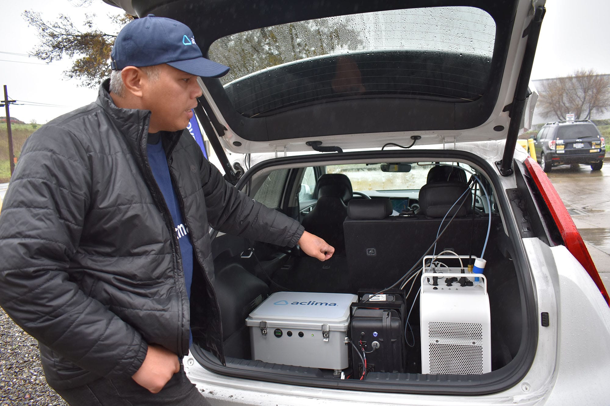Redmond Nery shows the mobile nodes on the Aclima car. Photo: Gretchen Smail