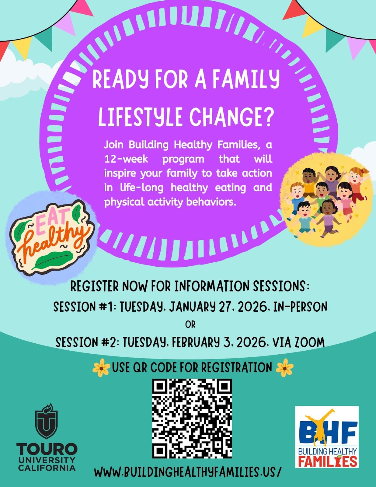 Families can apply to the Building Healthy Families program by scanning the QR code in this flier.