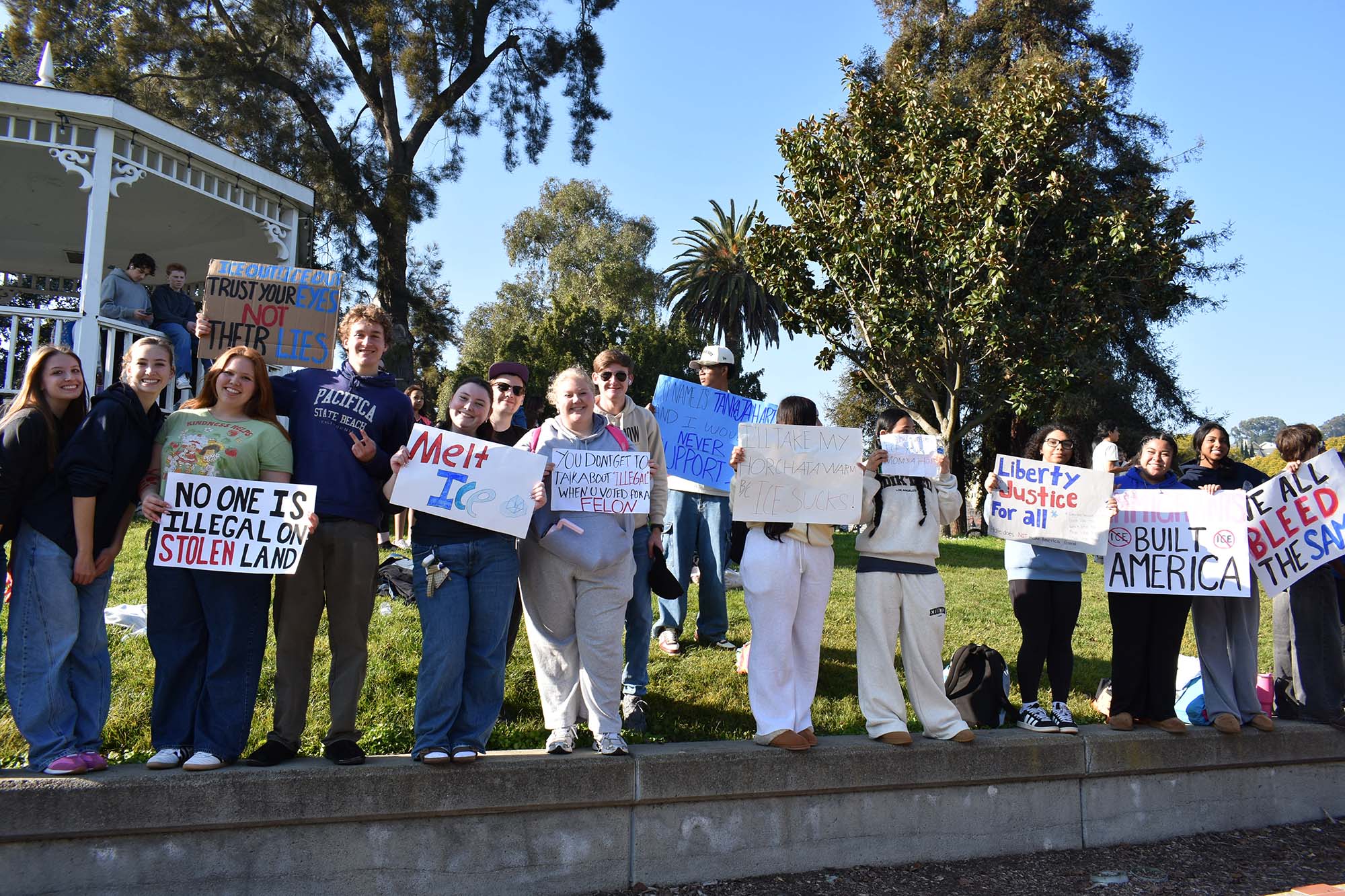 Benicia High School students protesting at City Park. 