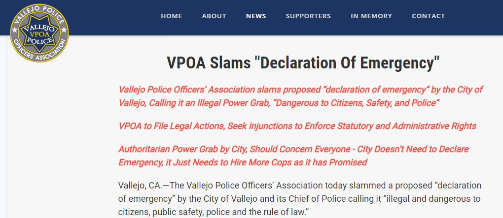 Vallejo police union calls proposed public safety emergency an 'illegal power grab'
